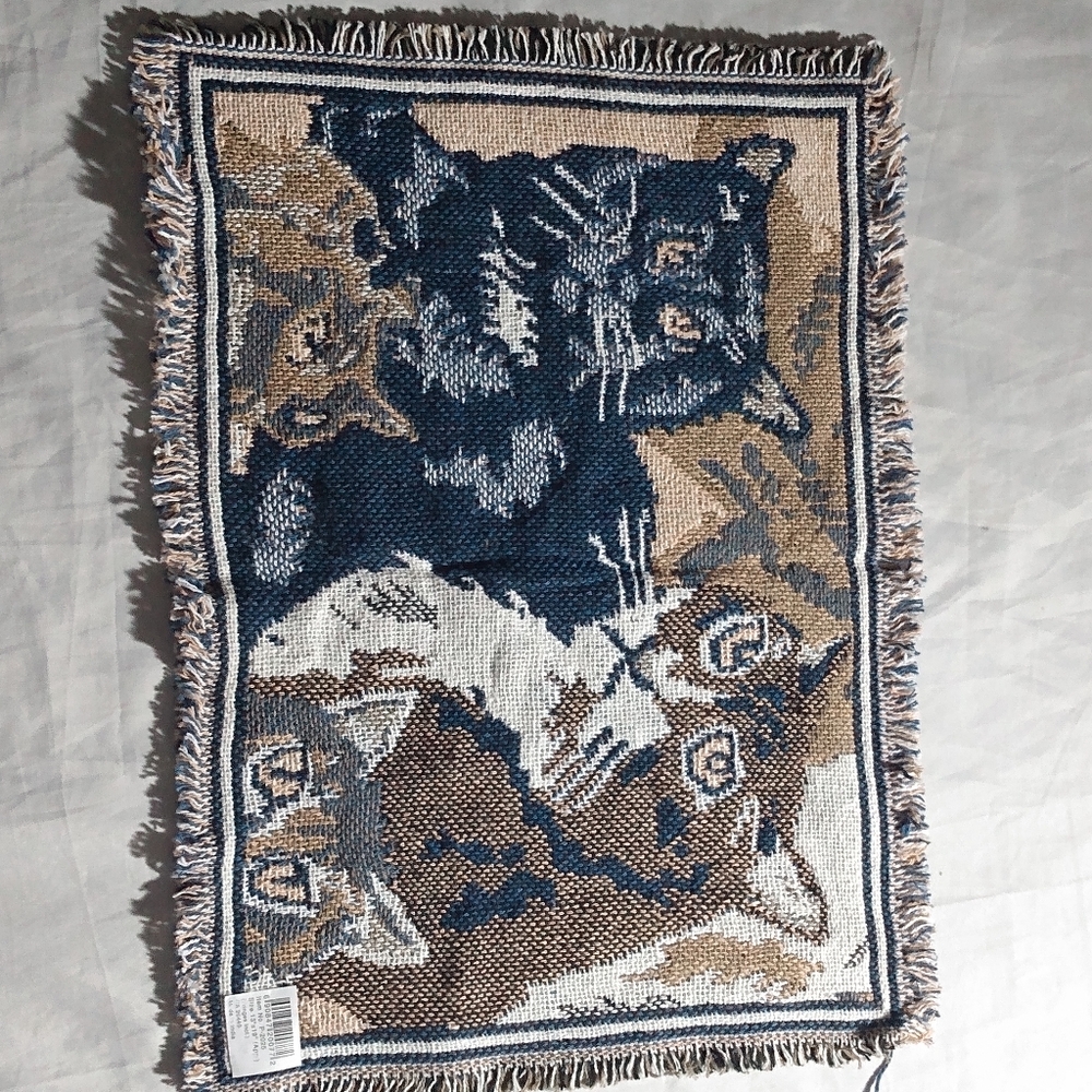 4 cat theme New woven fabric beige fringed cotton placemats 13 x 19 - Picture 3 of 5
